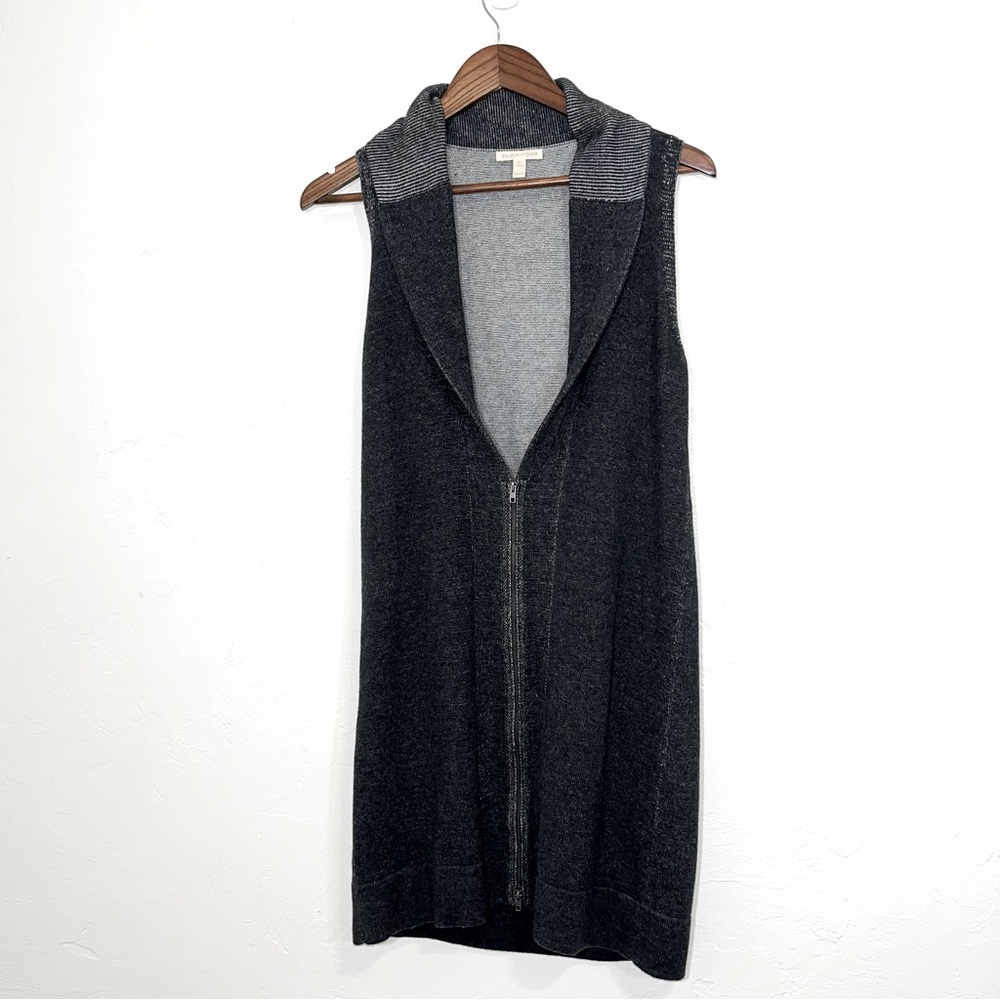 Eileen Fisher Vest Dark Gray Organic Cotton Sleeveless Zip Up Longline